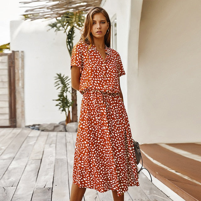 Dots High Waist A-Line Ladies Dress